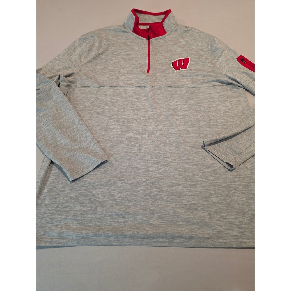 Colosseum Wisconsin Badgers Mens XL Gray Red Quarter Zip Pullover Jacket 0862